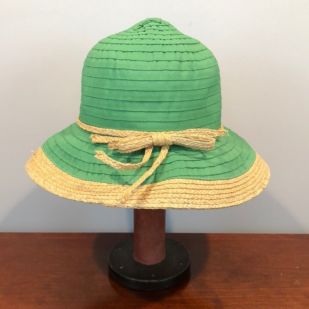 Scala Collection Green Straw Floppy Bucket Sun Hat - image 2
